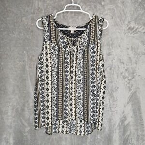 Womens Large Boho Floral Lace Trim Sleeveless Top Blouse Casual Flowy Paisley